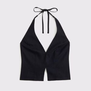 Abercrombie & Fitch Linen-Blend Tailored Halter Vest in Black